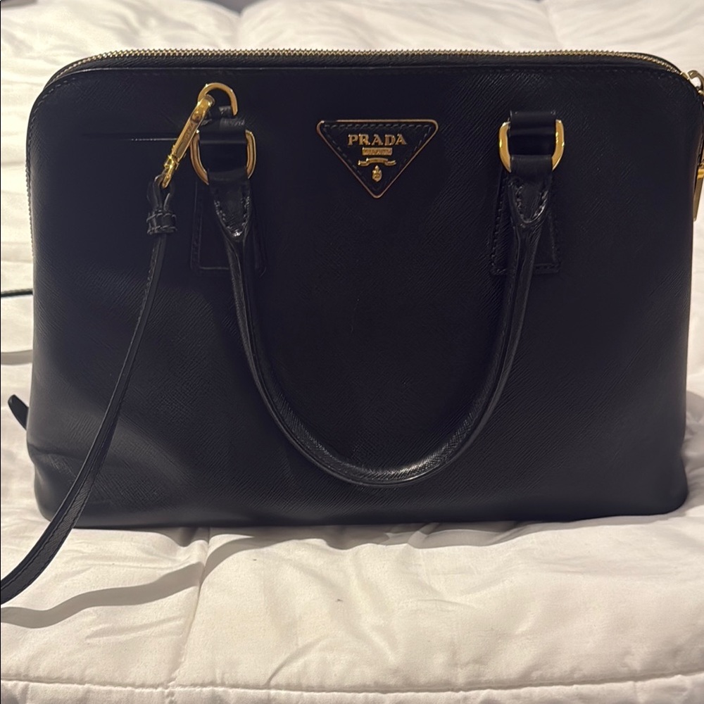 Prada Black Leather Satchel with Gold Hardware